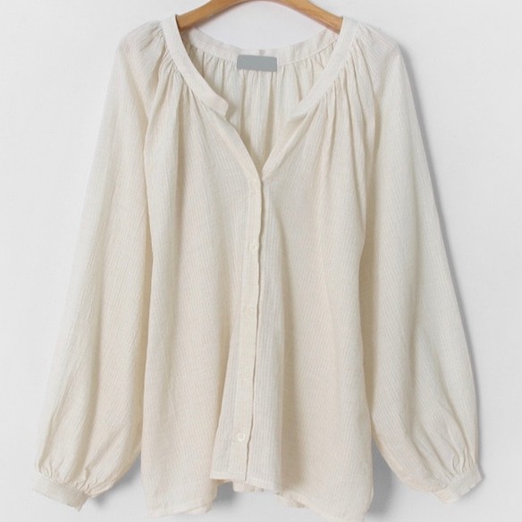 Áo sơ mi tay dài cổ chữ V dáng rộng màu trơn thời trang 40782