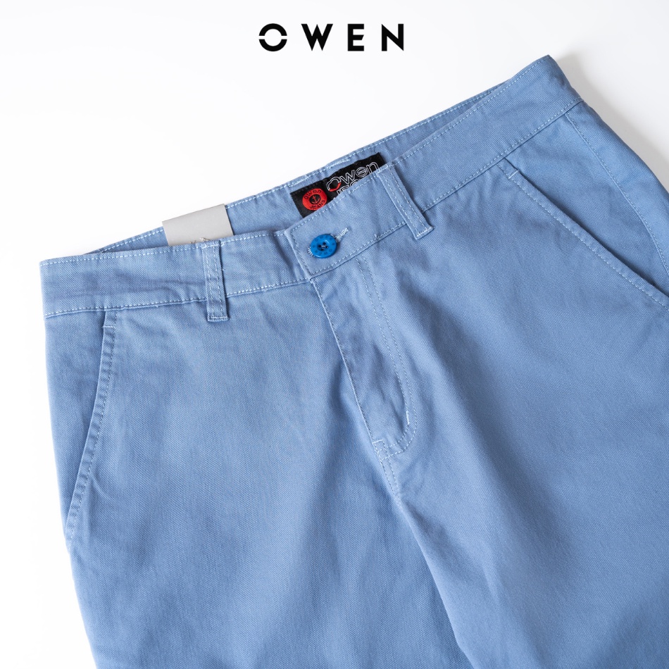 Quần short nam kaki OWEN màu xanh blue, chất vải cotton cao cấp, co giãn, trẻ trung, dáng slimfit năng động