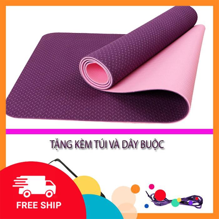 Thảm tập yoga TPE Đài Loan cao cấp + Tặng kèm túi và dây buộc (6mm + 8mm và đủ màu)