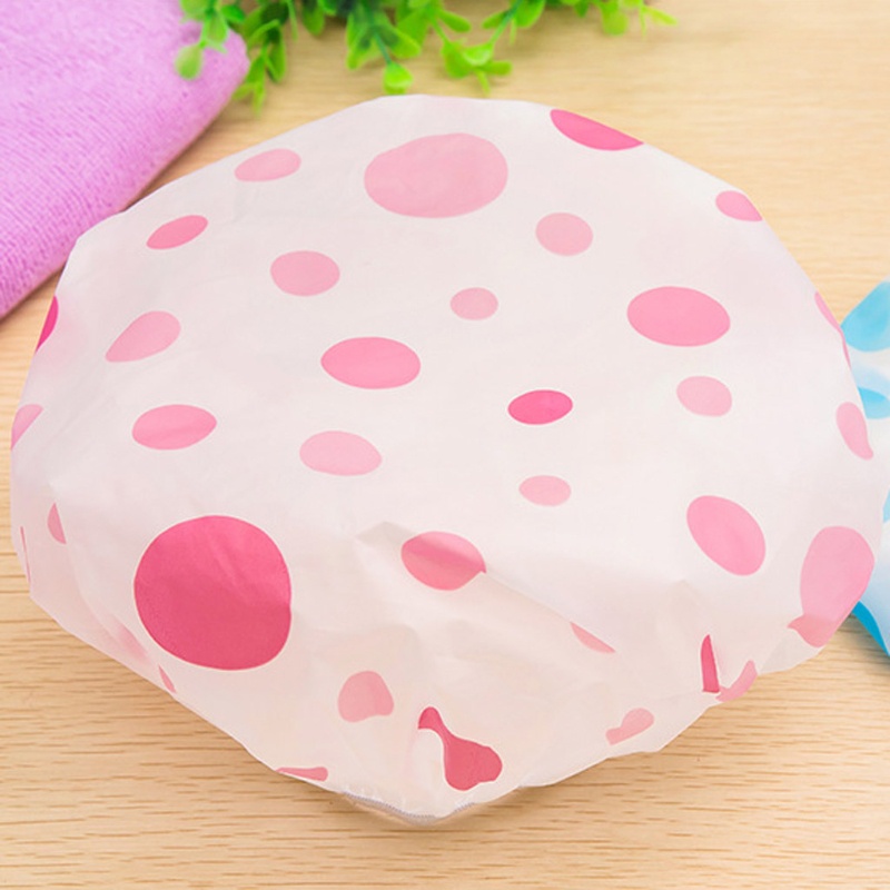 Mũ trùm tóc khi tắm mềm mại chống thấm nước họa tiết chấm bi dễ thương
