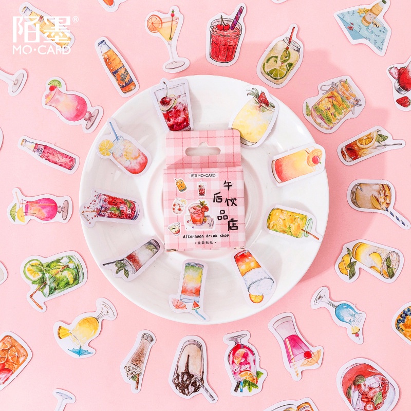 Hộp 45-46 sticker hình dán đồ ăn, thức uống trang trí