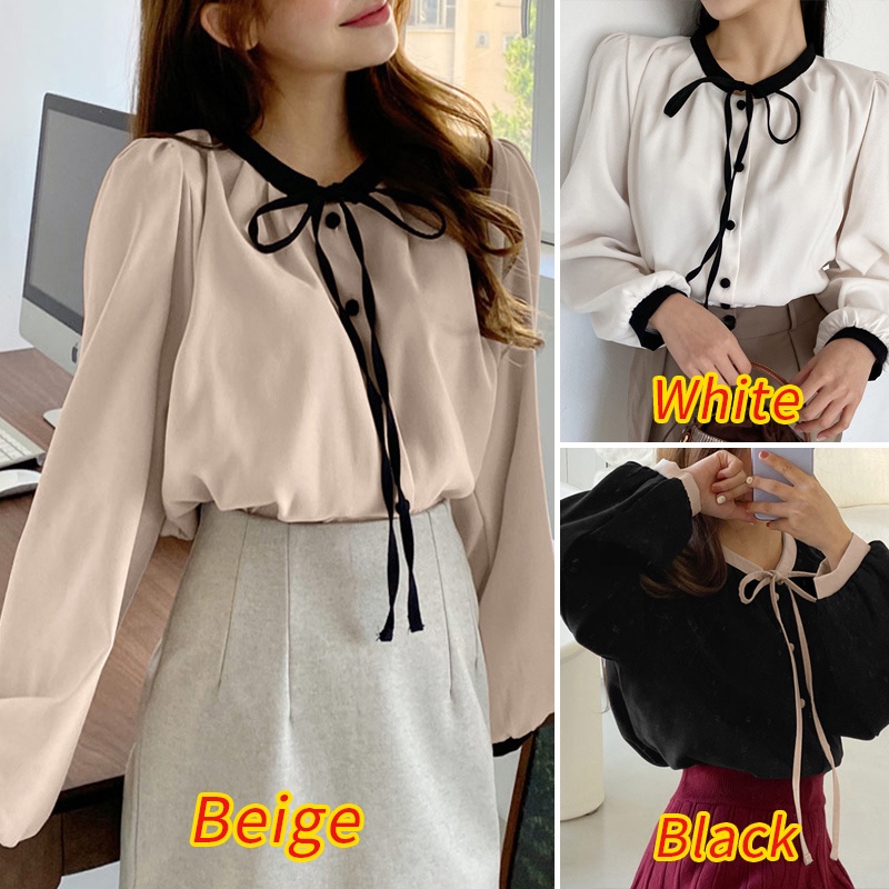 Áo kiểu ZANZEA tay dài cổ tròn phối nút và dây rút thời trang cho nữ