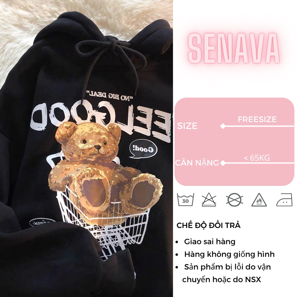 Áo khoác hoodie nữ Oversize in hình gấu mền mịn kiểu dáng basic SENAVA AK56