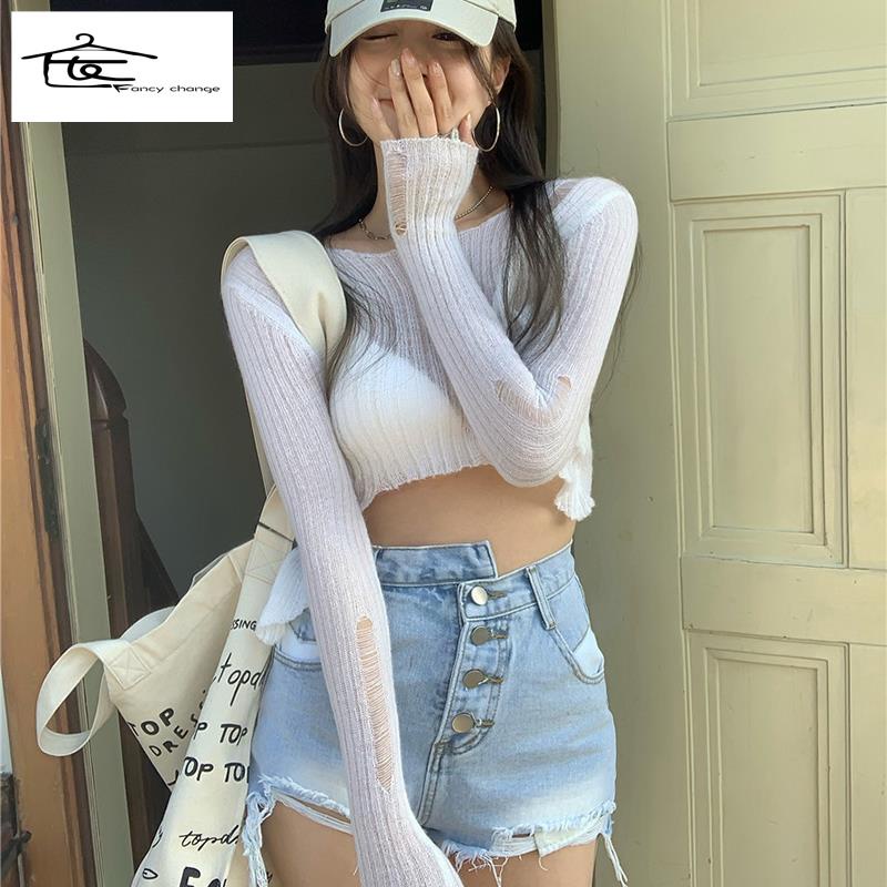 Quần Short Denim Rách Lưng Cao Ống Rộng Thời Trang Mùa Hè Dành Cho Nữ