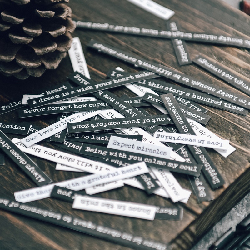 S97 - Tờ sticker giấy trắng đen chữ câu quotes tiếng Anh vintage cổ điển JudyCraft trang trí sổ bullet journal