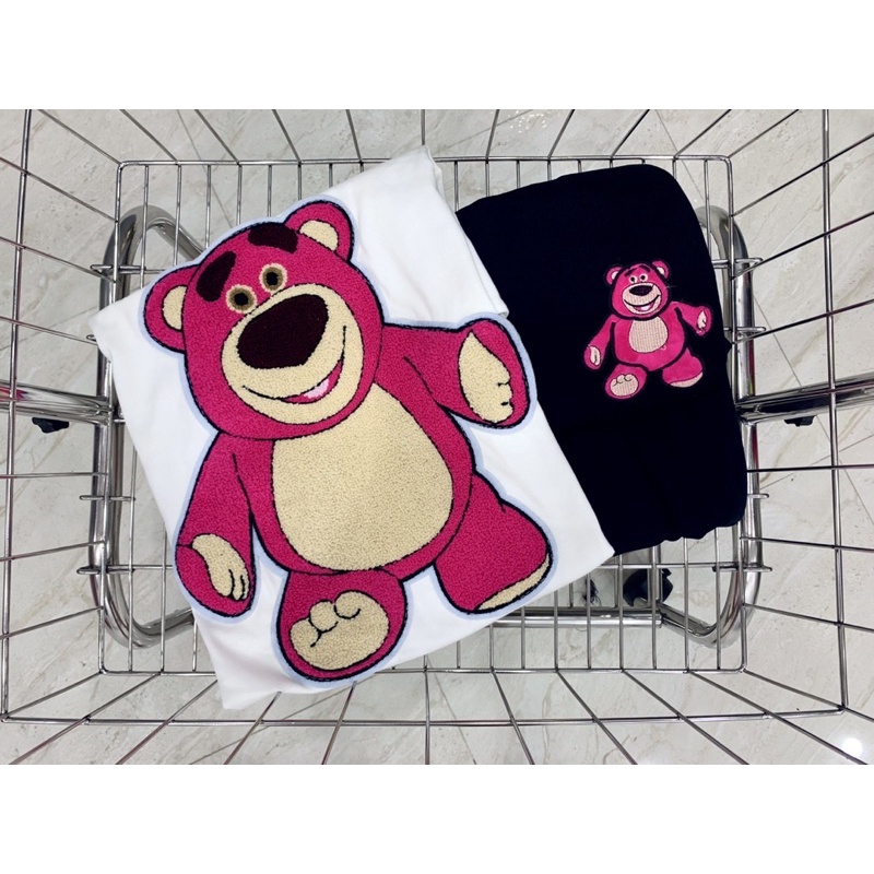 Set áo thun cotton phối viền cổ gấu thêu quần suông hình thật I9