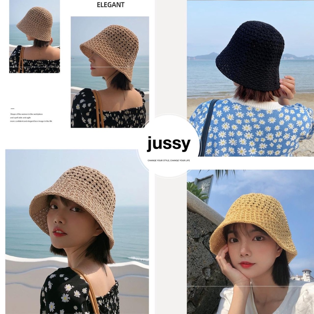 Mũ Len Jussy Official Chất Len Đan Mỏng Mềm Mại Kiểu Lưới To Vành Cụp Thoáng Mái Nhiều Màu Vintage