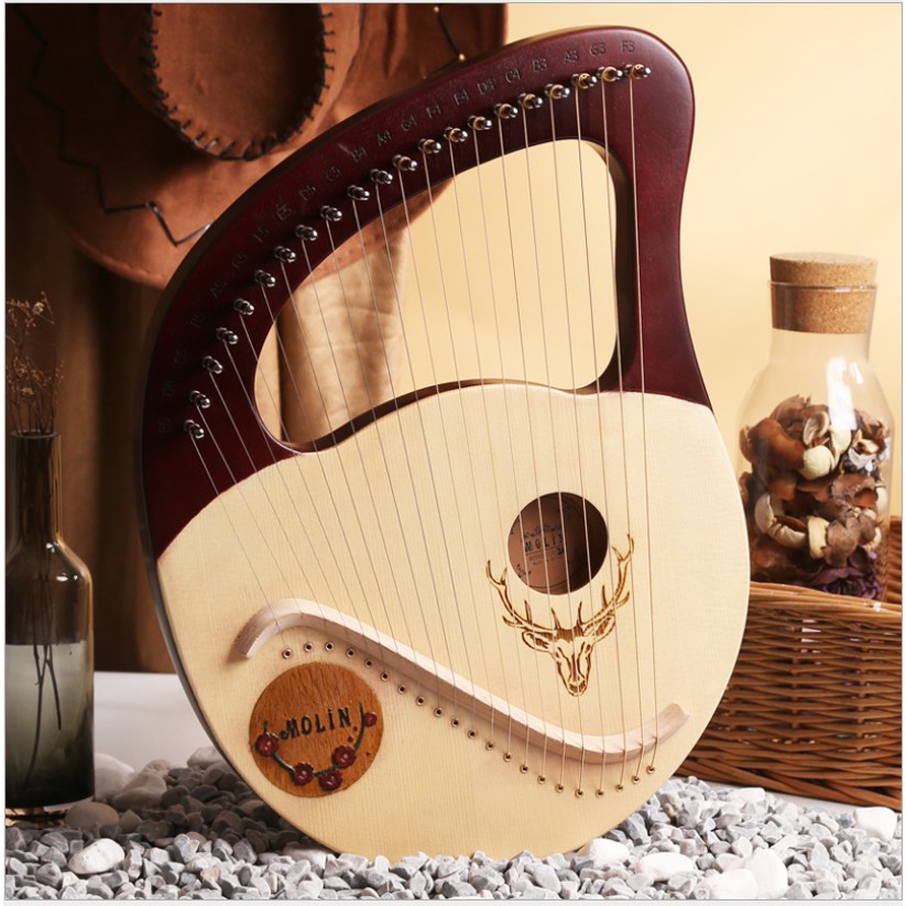 [LYRE 24 DÂY] Đàn Lyre 24 dây /21 dây Lyre Harp Molin-MM1993 Đỏ Đô tặng cây chỉnh dây, phím gãy đàn, khăn lau