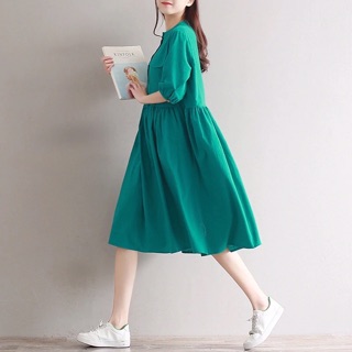 Đầm xanh lá tay nơ
