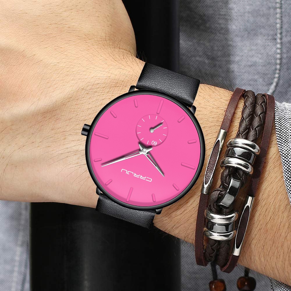 Đồng hồ quartz CRRJU 2150L chống thấm nước với dây đeo da