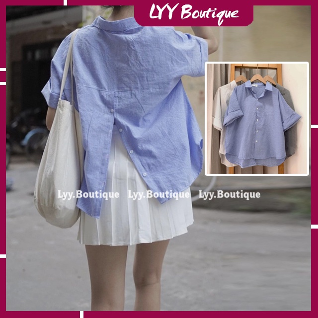 Áo sơ mi nữ kẻ đũi linen khuy lưng áo kiểu ULLZANG HOT HIT siêu xinh 3 màu freesize LYY BOUTIQUE
