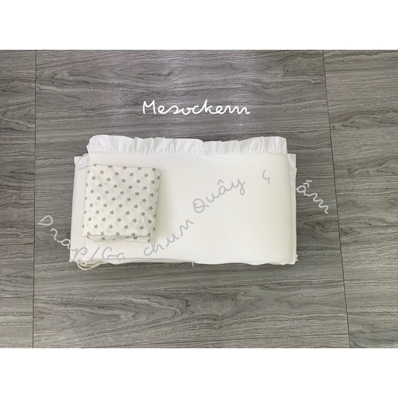 Quây cũi Cotton Hàn Quốc màu trơn cho bé và ga chun bọc đệm viền bèo MESOCKEM QT04