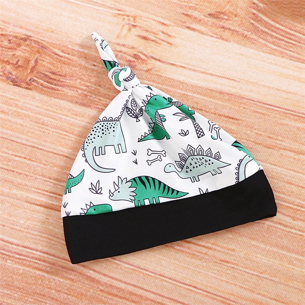 Bộ Trang Phục 3 Món Gồm Áo Liền Quần + Quần Cotton In Họa Tiết Khủng Long Kèm Nón Cho Bé Trai