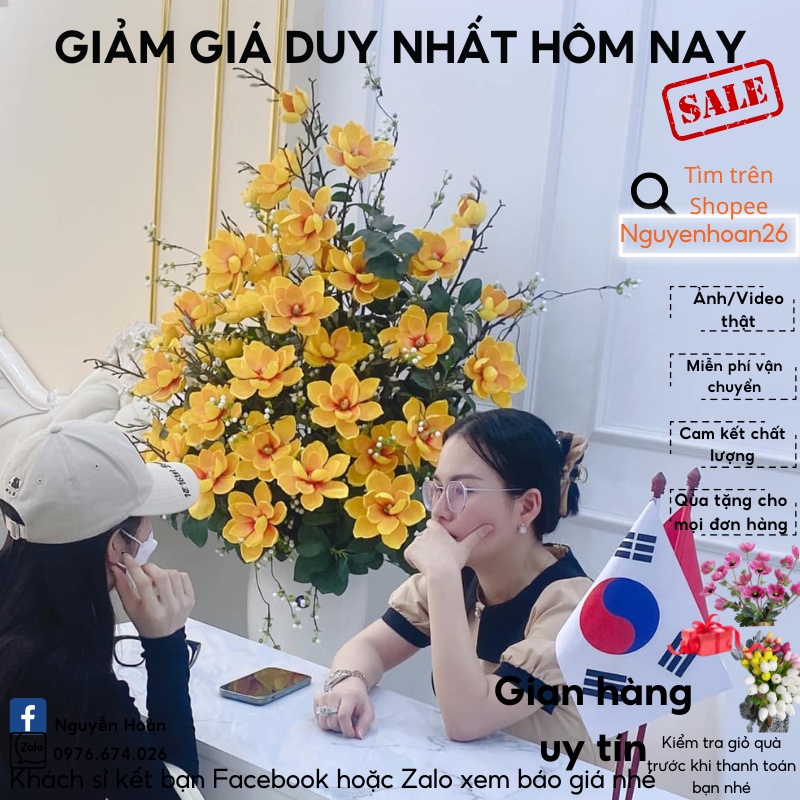 Mộc lan đại 6 bông cành 130cm phù hợp trang trí nhà của phòng khách phòng ngủ