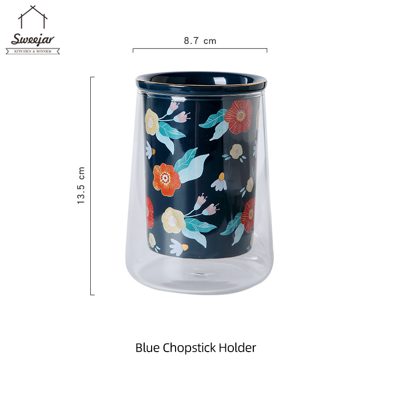 SWEEJAR Ống Đựng Muỗng Đũa 2 Lớp  Bằng Thủy Tinh Borosilicate Và Gốm Tiện Dụng Cho Nhà Bếp