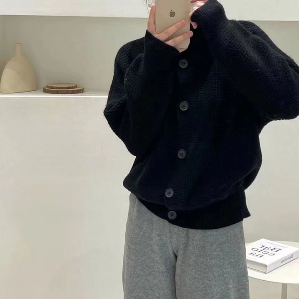 Áo Khoác Cardigan Dệt Kim Dáng Rộng Màu Trơn Thời Trang Thu Đông Hàn Quốc 2023 Mới