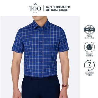 Áo sơ mi nam ngắn tay cao cấp K261CB TQQ kẻ vàng dáng Slimfit tôn dáng vạt bằng có túi tiện lợi
