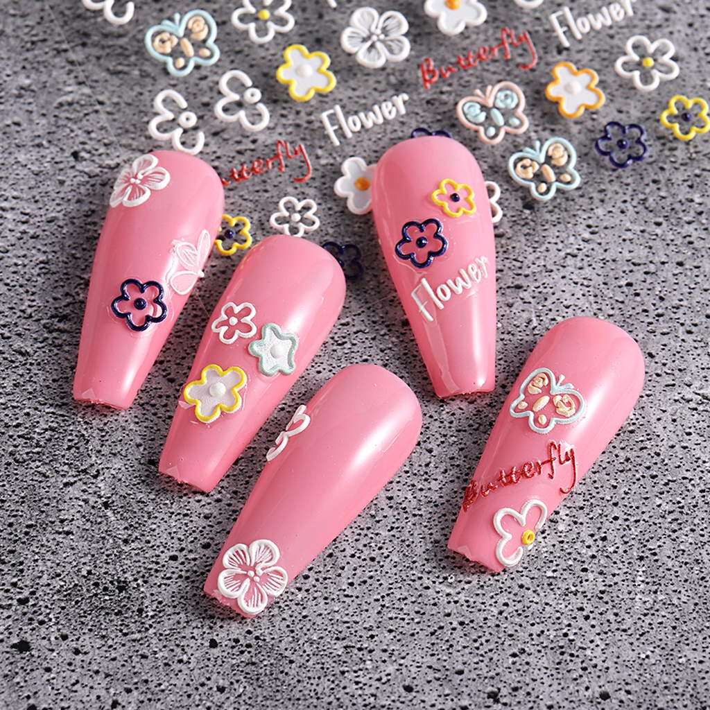 Miếng Dán Móng Tay 3D Bằng PET Chống Nước Họa Tiết Hoa Trái Tim Đơn Giản Sáng Tạo
