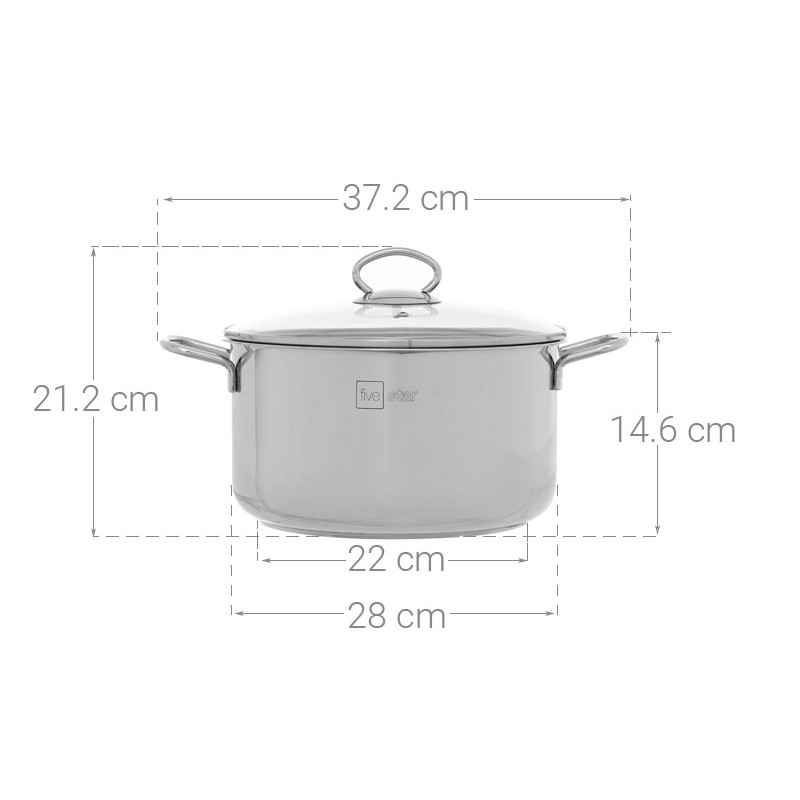 Nồi inox 3 đáy Fivestar nắp kính 24cm, 26cm, 28cm - Tân Hợp Thành, bảo hành 5 năm