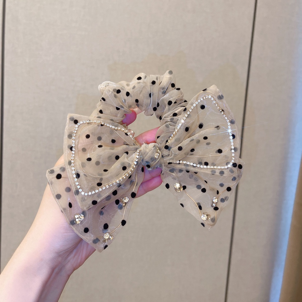 Dây Cột Tóc Cao Su Bản Lớn In Họa Tiết Chấm Bi / Hoa Xinh Xắn Thời Trang Cho Nữ