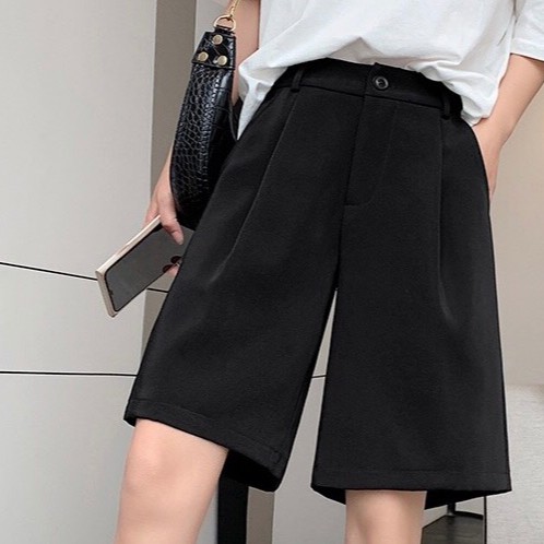 Quần Short Cạp Cao Hai Màu Đen Be và áo Croptop Phong Cách_C30