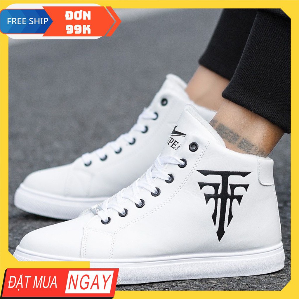 Giày nam [ FREESHIP ] Giày cao cổ nam da PU màu trắng, đen cao cấp