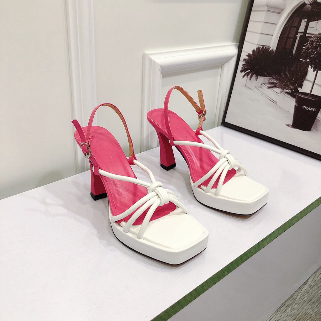 Sandal Cao Gót 9p Mũi Đúp Quai Dây Mảnh Mềm Dễ Đi Phối Màu Cực Xinh - Xăng Đan Mũi Đúp Chichanhstore