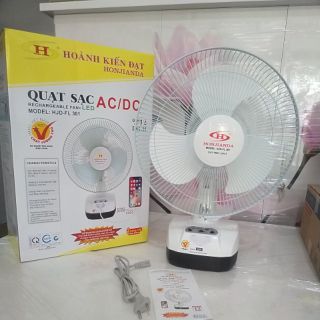 Quạt Tích Điện Cao Cấp Honjilanda 2 Bình Có Đèn Và Cổng Usb