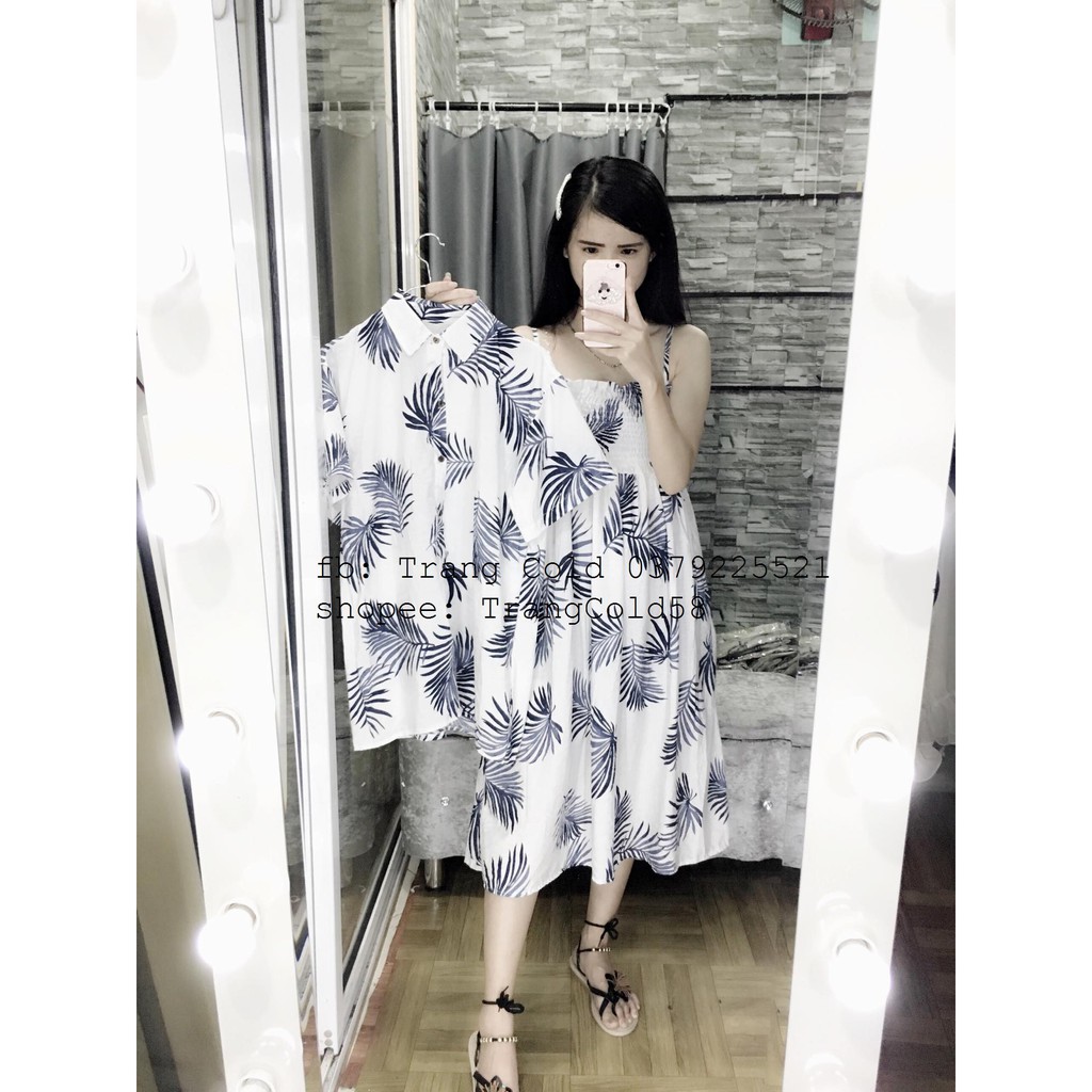 set đi biển váy 2 dây kiểu mới + 1 sơ mi nam ( ảnh thật shop tự chụp) | BigBuy360 - bigbuy360.vn