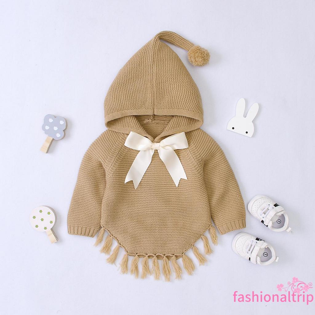 Áo choàng dệt kim tay dài đính nơ thời trang thu đông cho bé gái
 | BigBuy360 - bigbuy360.vn