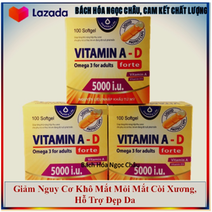 Viên Uống Vitamin A D bổ sung vitamin, giảm nguy cơ khô mắt, mỏi mắt, còi xương, hỗ trợ đẹp da hộp 100 viên