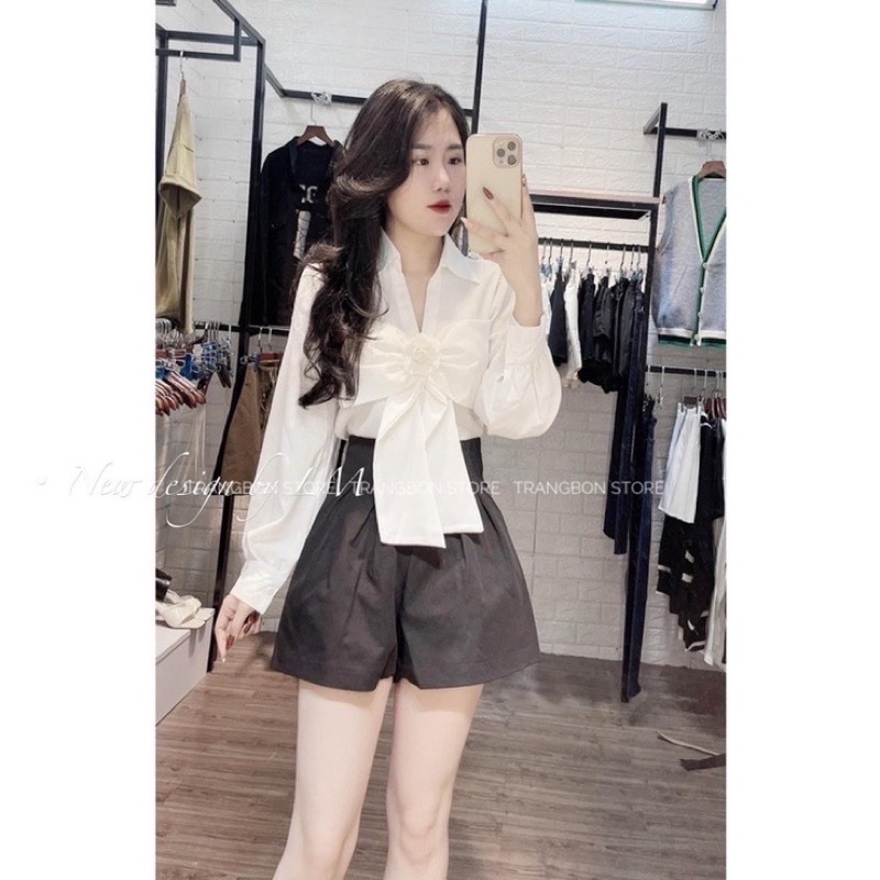 Áo sơ mi trắng tiểu thư kèm tag nơ siêu xịn xò