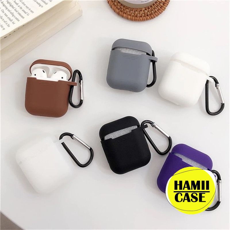 Vỏ Bảo Vệ Hộp Sạc Tai Nghe Airpod 1/2 Bằng Silicone Thiết Kế Trơn Nhiều Màu Chống Va Đập