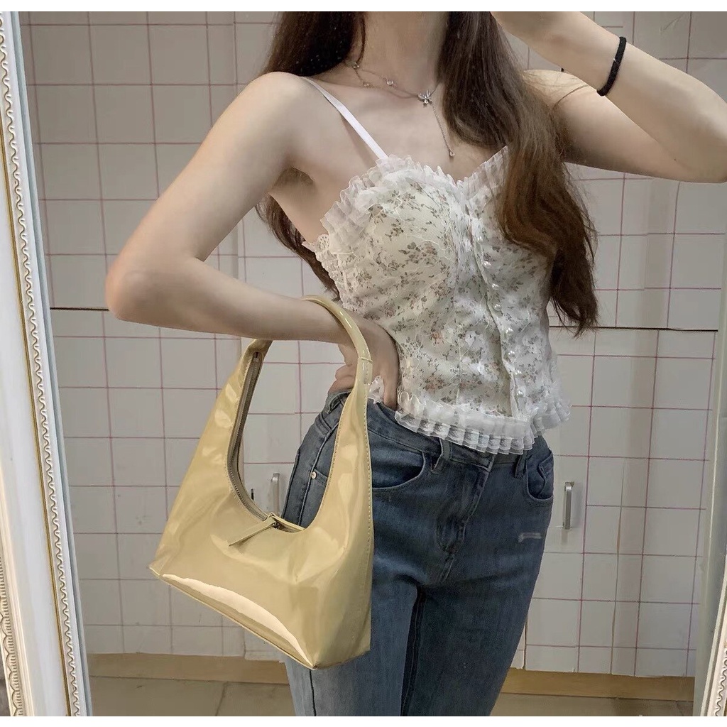 Túi xách nữ JASMIN NOIR bằng da pu bóng hình trăng lưỡi liềm thời trang đơn giản
