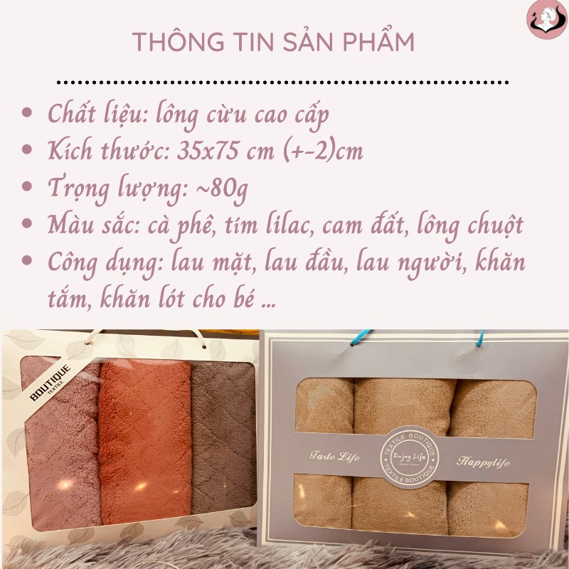 Khăn mặt lông cừu ngoại nhập, khăn lau đầu siêu thấm, siêu mềm, siêu dày, quà tặng sang trọng, 35x75cm - Việt Thư