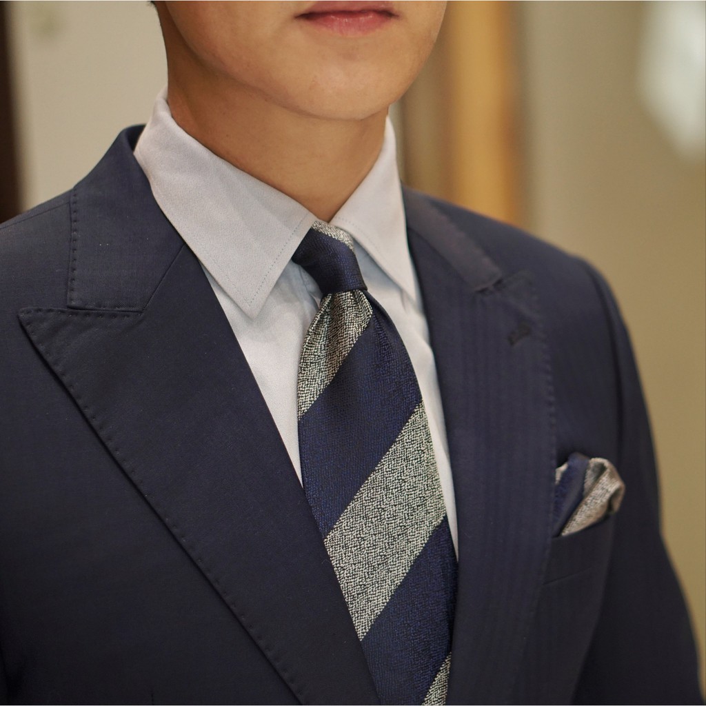 SUITS&TIES - CÀ VẠT XANH SỌC TO GHI THẪM 8CM ST38