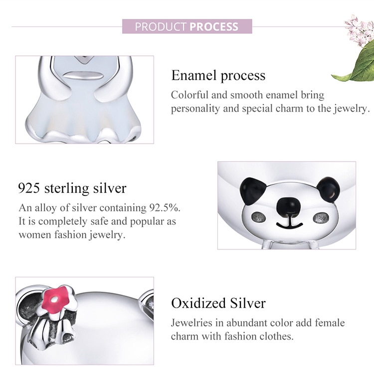 Hạt Phụ Kiện Bamoer Bạc 925 SCC1473 Hình Gấu Làm Dây Chuyền Vòng Tay