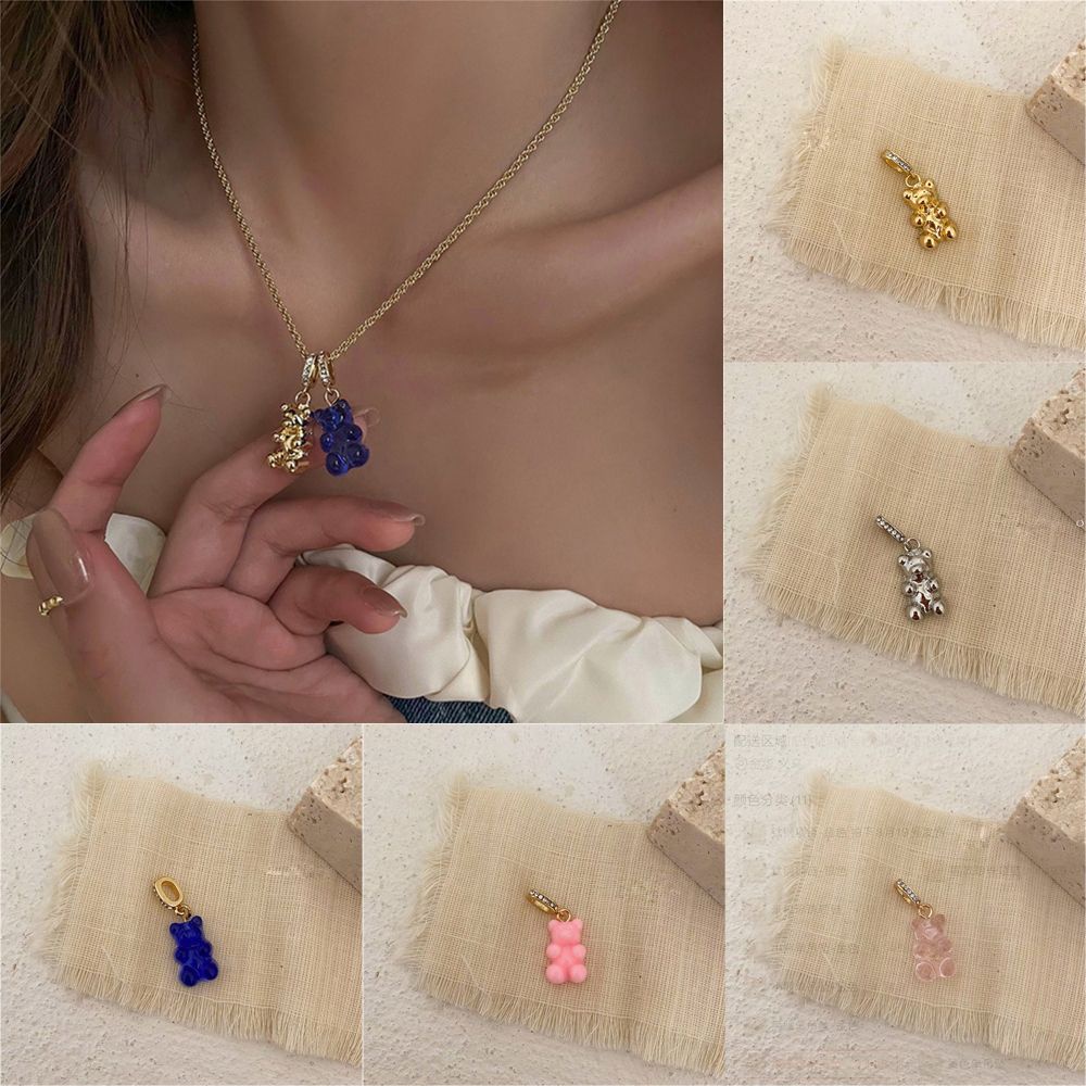Mặt dây chuyền/ vòng cổ mặt hình chú gấu đính đá zircon dễ thương nhiều màu thời trang cho nữ