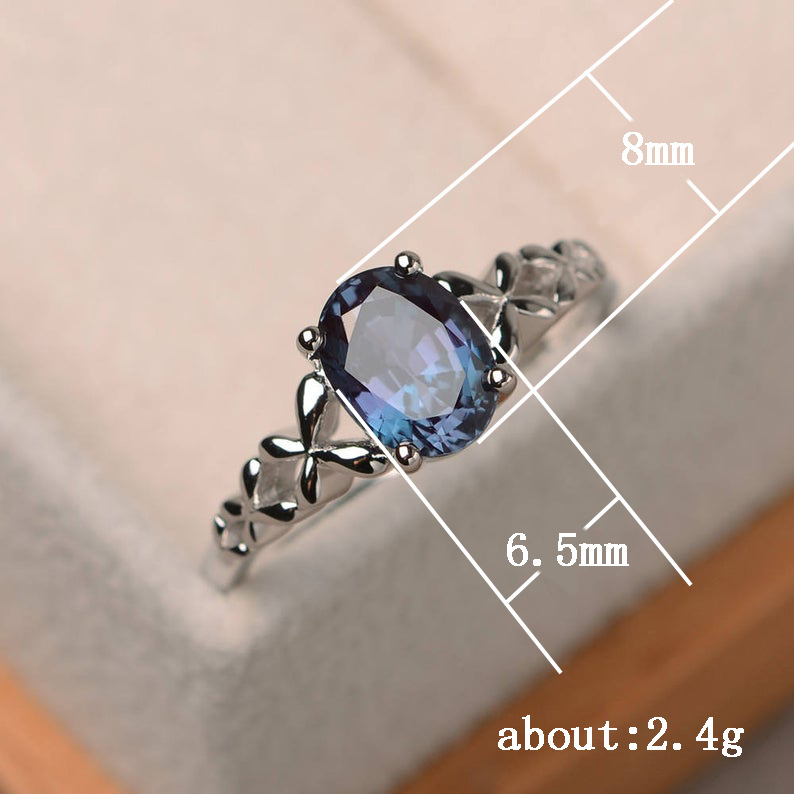 Nhẫn Bạc 925 Đính Đá Zircon Màu Xanh Dương Thời Trang