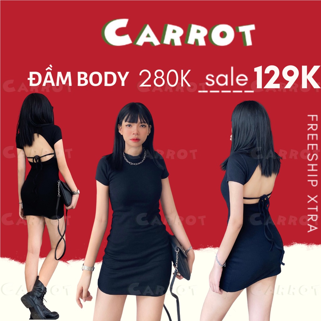 Đầm body ôm dáng sexy hở lưng cột dây váy ngắn đen sang chảnh cá tính, thiết kế khoét lưng tay ngắn Carrotxinhdep-8