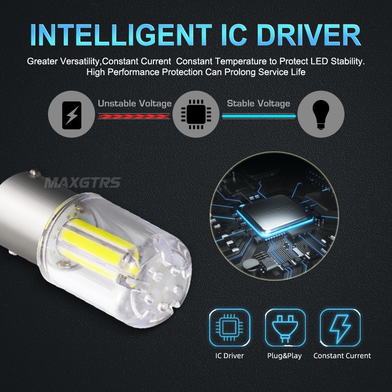 Set 2 bóng đèn MAXGTRS DRL tín hiệu đuôi xe hơi 1156 LED BA15S P21W S25 1157 BAY15D 12V 6000K tiện lợi