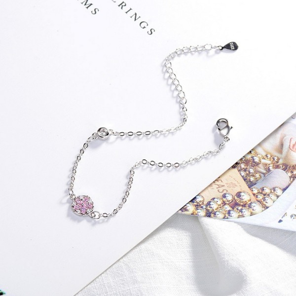 Vòng tay lắc tay bạc hoa đào viền tròn phong cách Hàn Quốc xinh xắn dễ thương