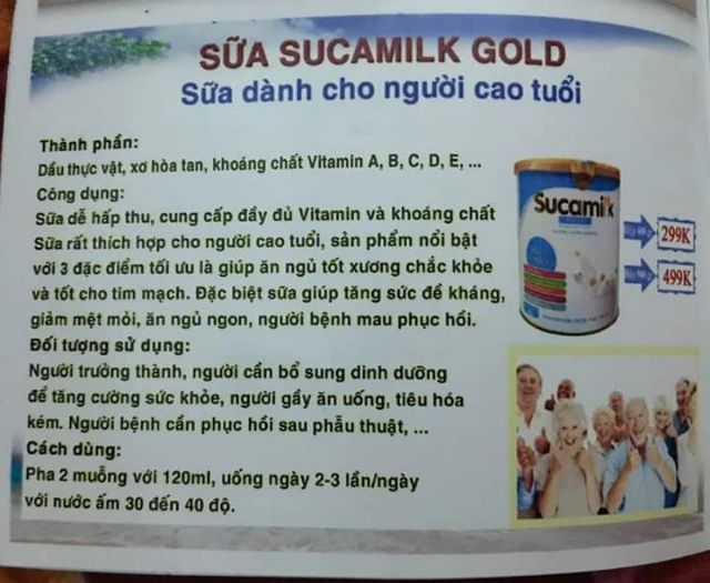 Sữa bột sucamilk gold canxi nano dành cho người già. Người ốm