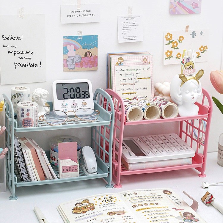 Kệ nhựa mini 2 tầng đựng đồ đa năng, nhỏ gọn trang trí siêu xinh, tháo lắp dễ dàng