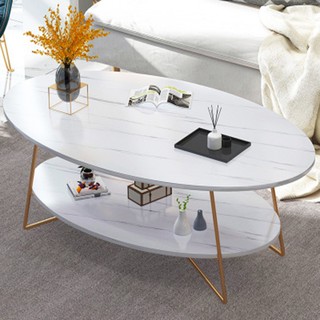 Bàn trà cao cấp 2 tầng hình oval mặt vân đá cẩm thạch BAT006