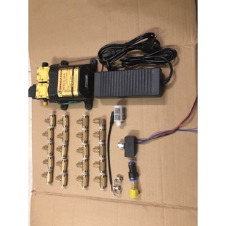 Bộ phun sương SINLEADER đôi kèm nguồn 12v-10a. Điều tốc 12v.10-15-20 béc đồng. 30m dây 8li