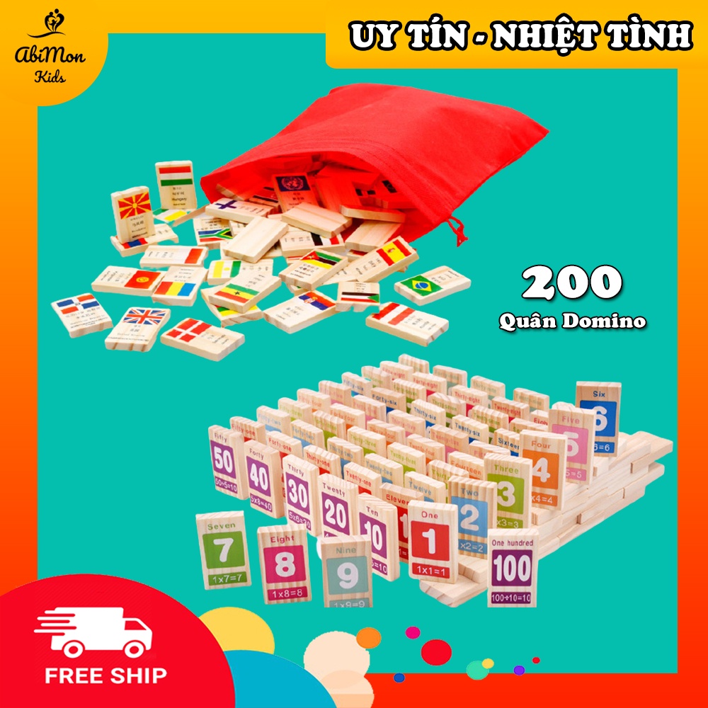 Combo 2 Bộ Domino Gỗ Cho Bé (200 miếng Số Đếm + Cờ) ☘️ Montessori cao cấp ✨ (Đồ chơi Giáo Dục - An toàn - Thông minh)