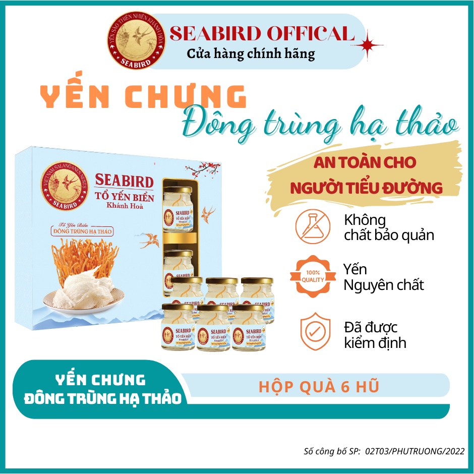 Yến Sào Hộp Quà 6 Hũ Yến Chưng Đông Trùng Hạ Thảo Seabird 6 hũ - Hàng Chính Hãng