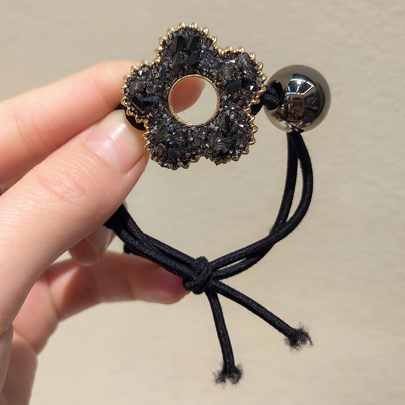Dây Buộc Tóc Cao Su Đính Hạt Hình Bông Hoa Lấp Lánh Phong Cách Hàn Quốc Thanh Lịch Cho Nữ