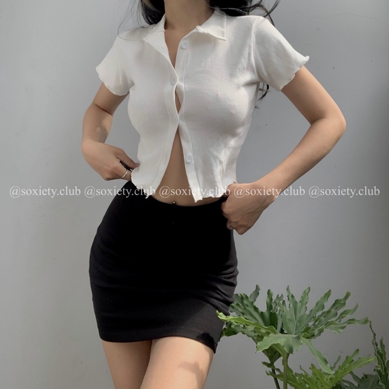 [HÌNH THẬT] Croptop basic polo cổ bẻ sexy A07